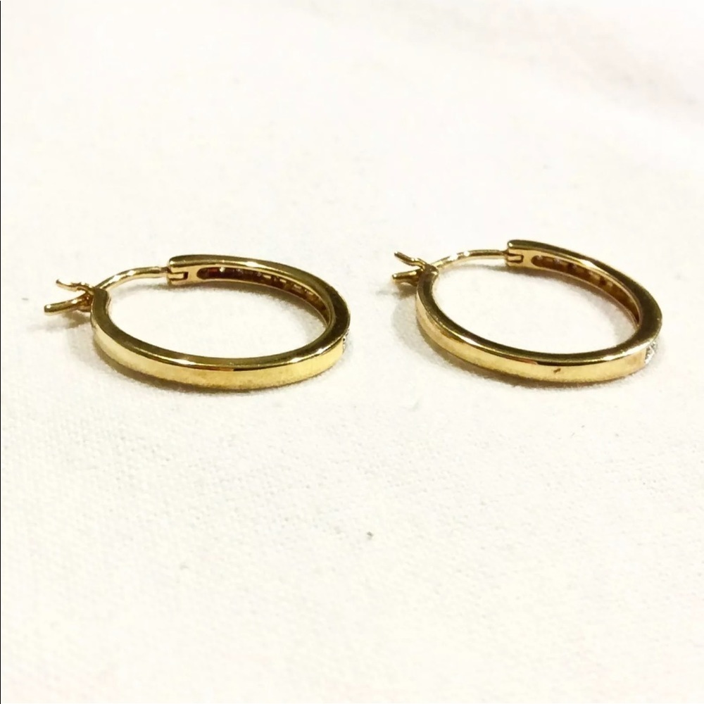GENUINE DIAMONDS CLASSIC HOOP LARGE GOLD VERMEIL STERLING SILVER EARRINGS - Picture 5 of 5